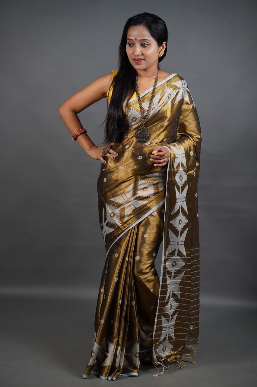 Gold Shine - (Pure Tissue Khadi Handloom Saree)