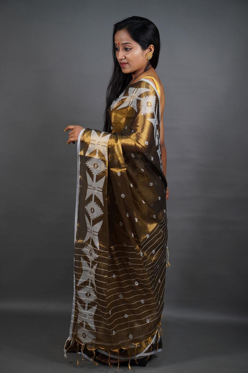 Gold Shine - (Pure Tissue Khadi Handloom Saree)