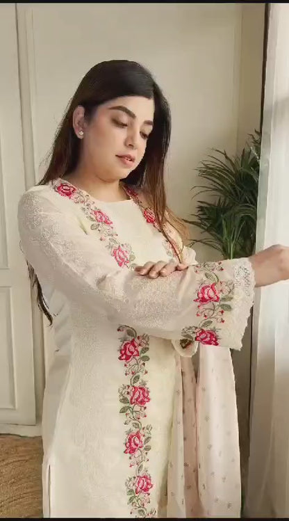 Safiya ~ White Embroidery Suit Set