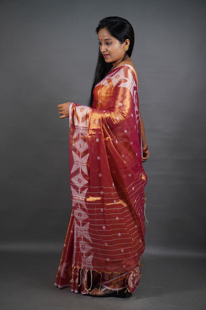 Red Shine - (Pure Tissue Khadi Handloom Saree)