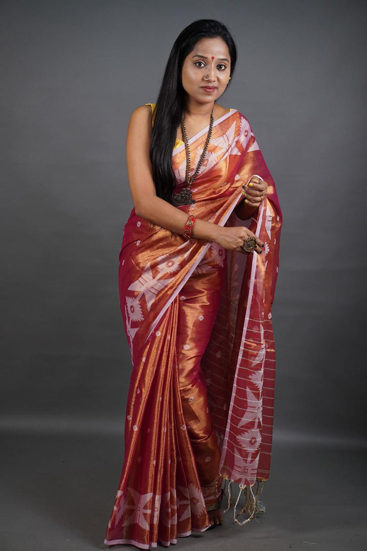 Red Shine - (Pure Tissue Khadi Handloom Saree)