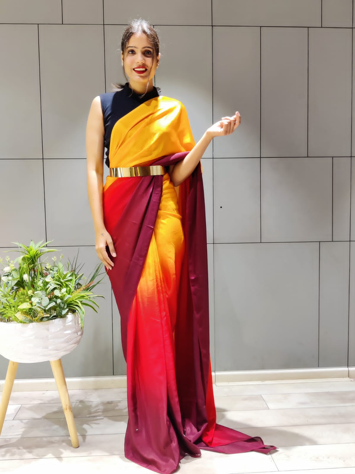 Yellow Flame (1 Minute Ready To Wear Saree)